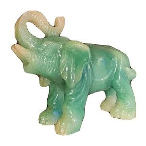 Elephant Figurine Faux  green jade resin plastic Raised Trunks
